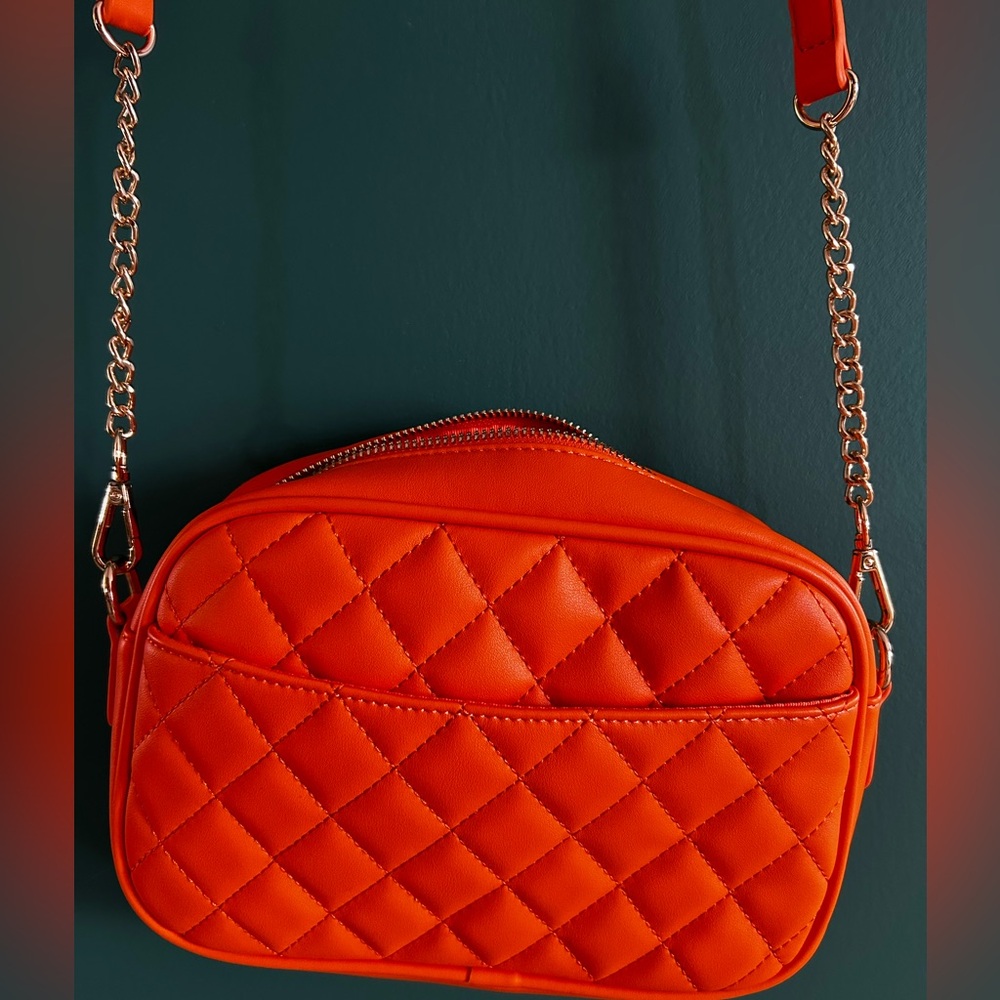 Source Unknown Vibrant Orange Quilted Crossbody B… - image 2
